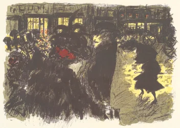 Platz am Abend, Lithographie aus der Serie Einige Aspekte des Lebens in Paris